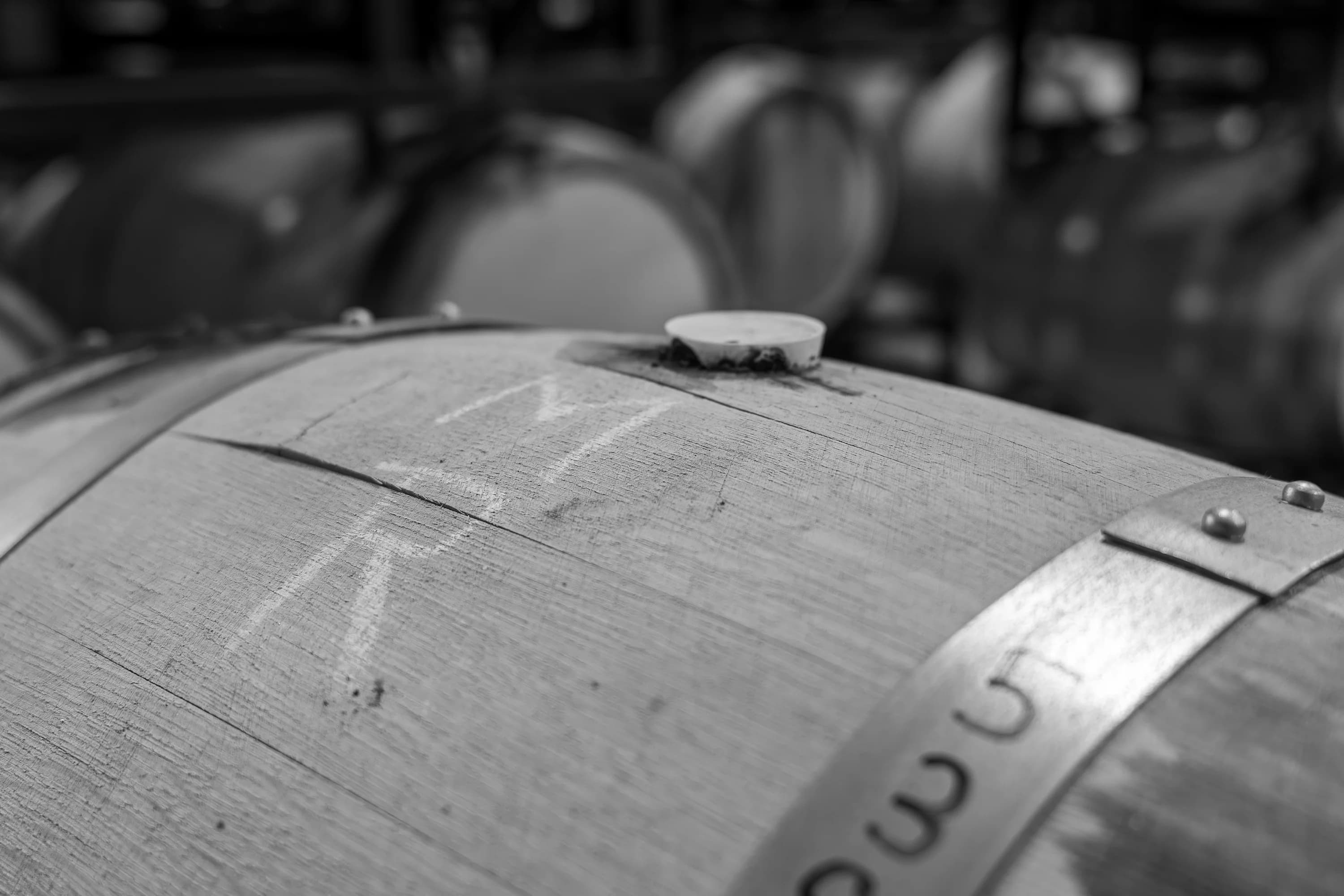Detail of an aging bourbon barrel